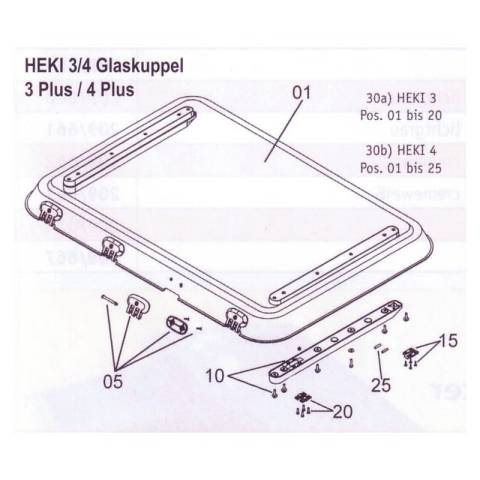 Dometic Glaskuppel komplett Heki 4 + 4plus